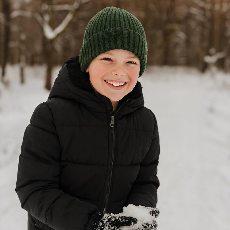ACTLATI Kids Merino Wool Beanie Hat Winter Boys Girls Ribbed Knit Beanies Caps Unisex Cuffed Skull Caps 7-14 Years - Image 5